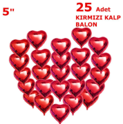 5 Inch Kalp Kırmızı 25'li Folyo Balon