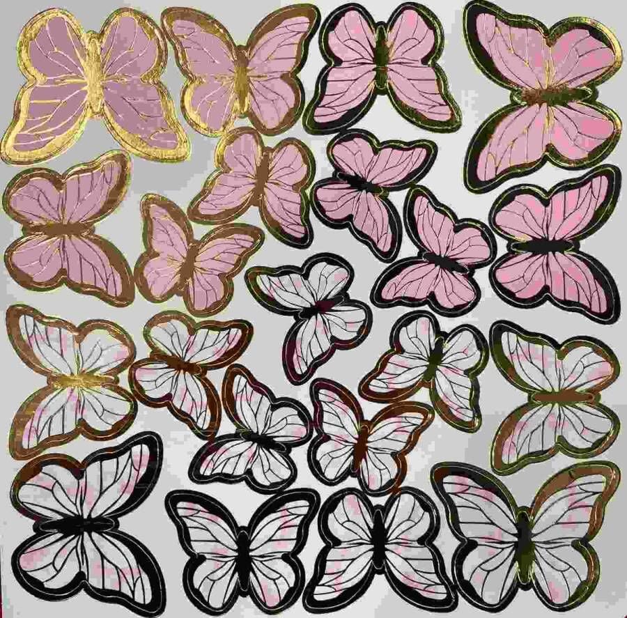 Dekoratif Kağıt Kelebek Süs Varaklı Pembe 126'lı