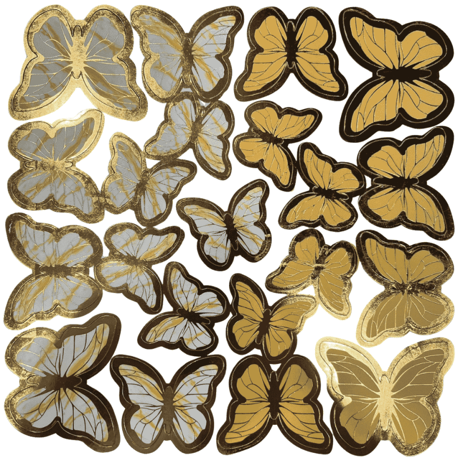 Dekoratif Kağıt Kelebek Süs Varaklı Sarı 126'lı