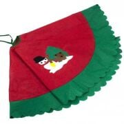 Yılbaşı Çam Ağaç Örtüsü Keçe Kırmızı Kardan Adam Figürlü 90 Cm