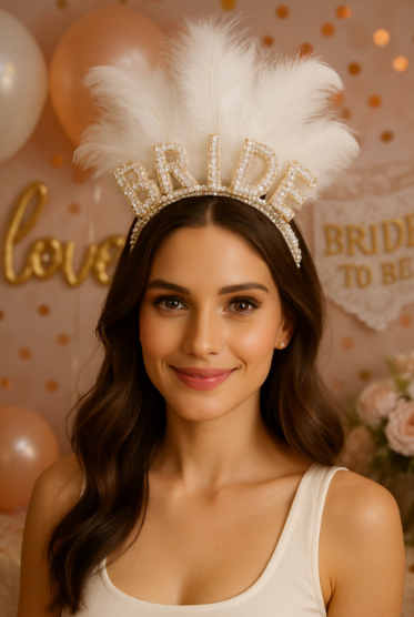 Bride Tüylü İncili Taç