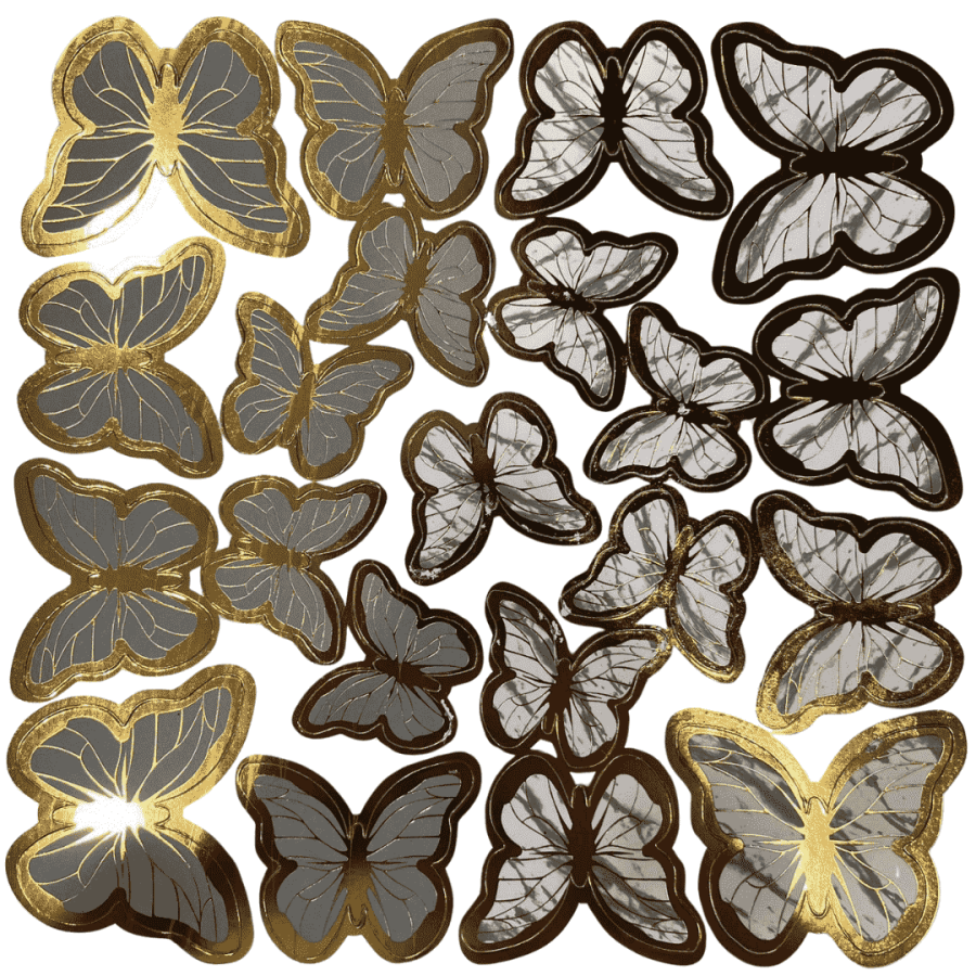 Dekoratif Kağıt Kelebek Süs Varaklı Gri 126'lı