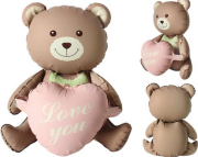 Pembe Kalpli oturan Ayı Folyo Balon 51*54,5