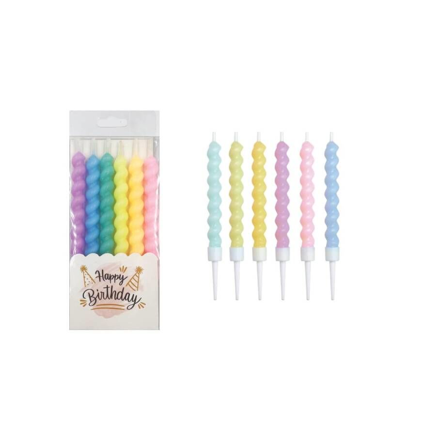 12 cm Spiral Mum Makaron Renkli 6'lı