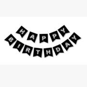 Siyah Gümüş Happy Yaldızlı Banner