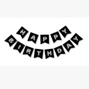Siyah Gümüş Happy Yaldızlı Banner