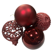 Yılbaşı Top Süs Asetat Kutulu Desenli Karışık 6 Cm Bordo 20'li 7048