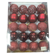 Yılbaşı Top Süs Asetat Kutulu Desenli Karışık 6 Cm Bordo 20'li 7048