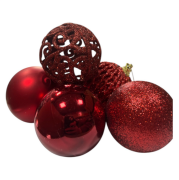 Asetat Kutulu Desenli Karışık Süs 6 Cm Top Kırmızı 20'li 7045