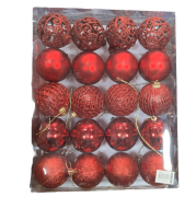 Asetat Kutulu Desenli Karışık Süs 6 Cm Top Kırmızı 20'li 7045