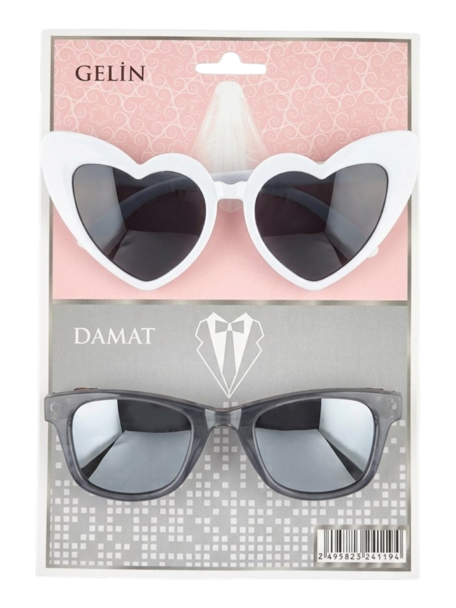 Gelin Damat Gözlük Beyaz Siyah Set