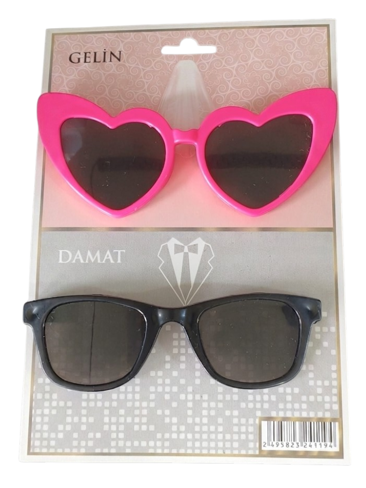 Gelin Damat Gözlük Fuşya Siyah Set
