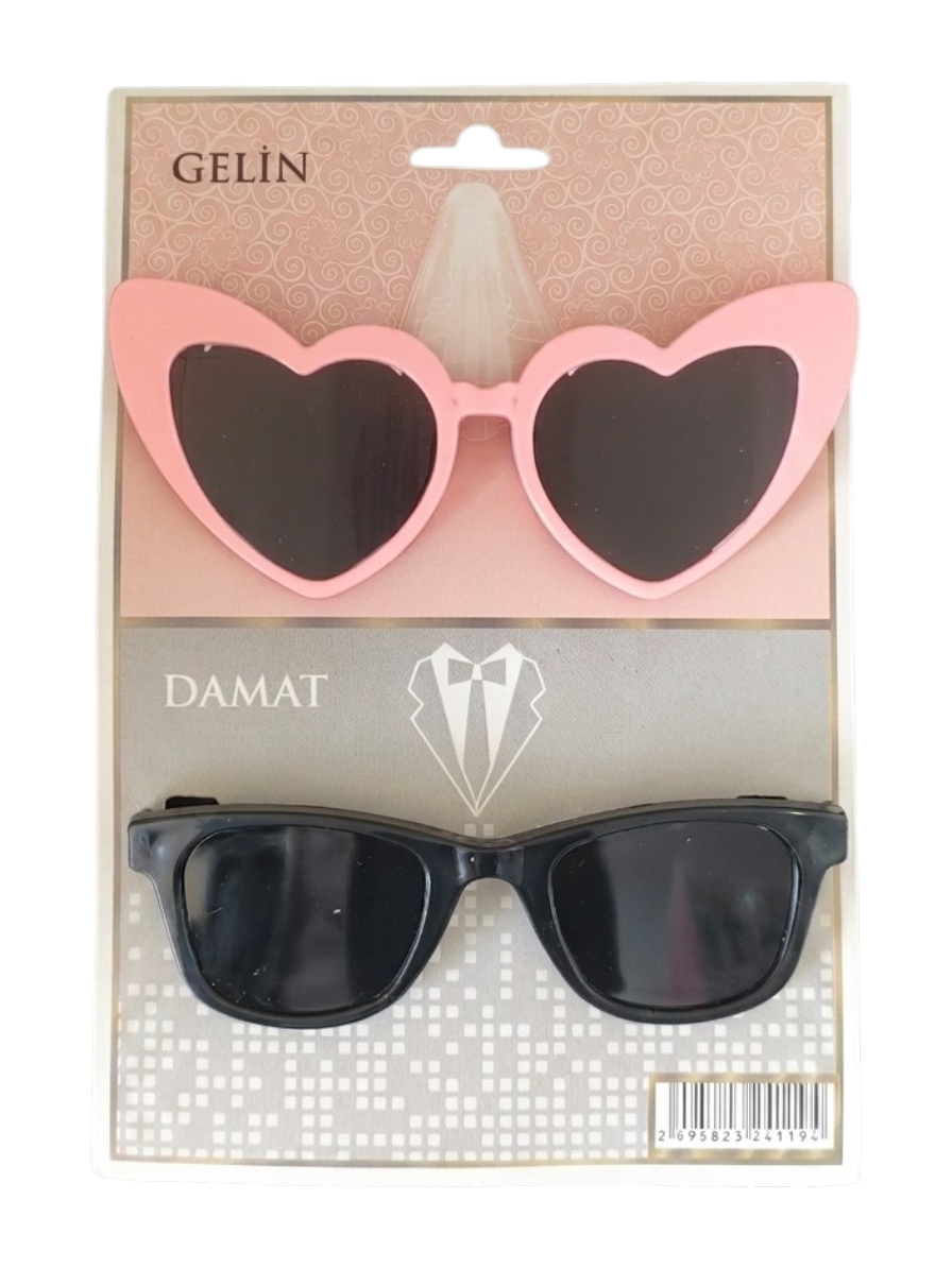 Gelin Damat Gözlük Pembe Siyah Set