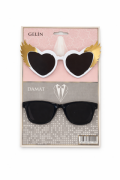 Gelin Damat Gözlük Beyaz Siyah Gold Melek Set