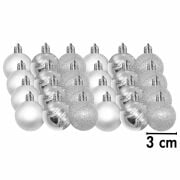 Yılbaşı Top Süs Asetat Kutulu 3 Cm Simli Mat Parlak Gümüş 24'lü 7155