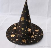 Halloween Kumaş cadı Şapkası Yıldızlı Siyah