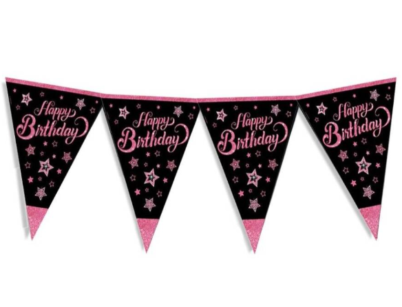 Pink Stars Happy Birthday Flama Bayrak