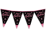 Pink Stars Happy Birthday Flama Bayrak