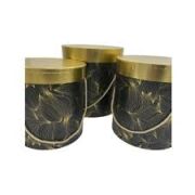 Yuvarlak Gold Kapaklı Yaprak Desenli Siyah İpli 3'lü Kutu 5581