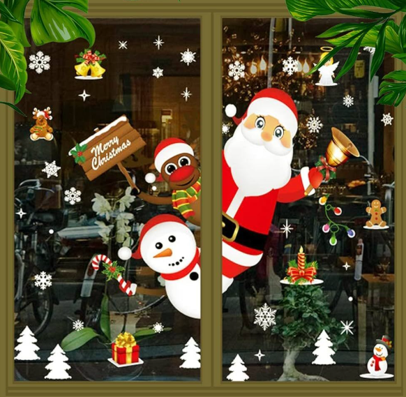 Yılbaşı Sticker Sarkan Noel Baba Elektrostatik Çıkartma