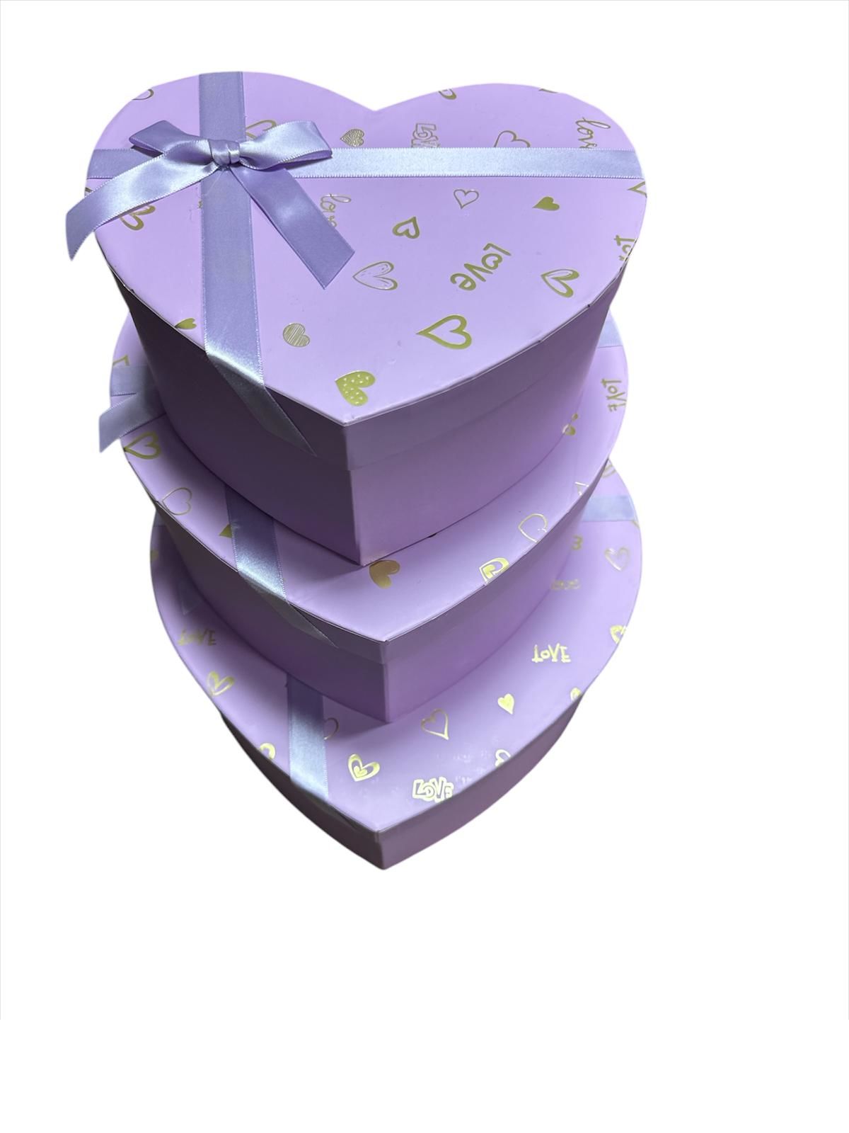 Sevgililer Günü Kalp Kutu 3'lü Lila Kalp ve Love Baskılı 12535-4