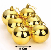 Yılbaşı Top Süs 8 Cm 6'lı Parlak Gold 7146