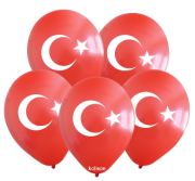 12'' Kalisan Ay Yıldız Bayrak Kırmızı 25li Baskılı Balon Balon