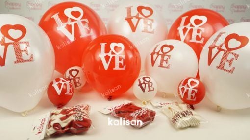 Kalisan 12'' Love Baskılı Kırmızı - Beyaz Balon 25'li