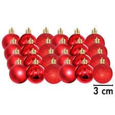 Yılbaşı Top Süs Asetat Kutulu 3 Cm Simli Mat Parlak Kırmızı 24'lü  7153