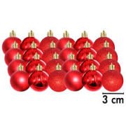 Yılbaşı Top Süs Asetat Kutulu 3 Cm Simli Mat Parlak Kırmızı 24'lü  7153