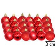 Yılbaşı Top Süs Asetat Kutulu 3 Cm Simli Mat Parlak Kırmızı 24'lü  7153