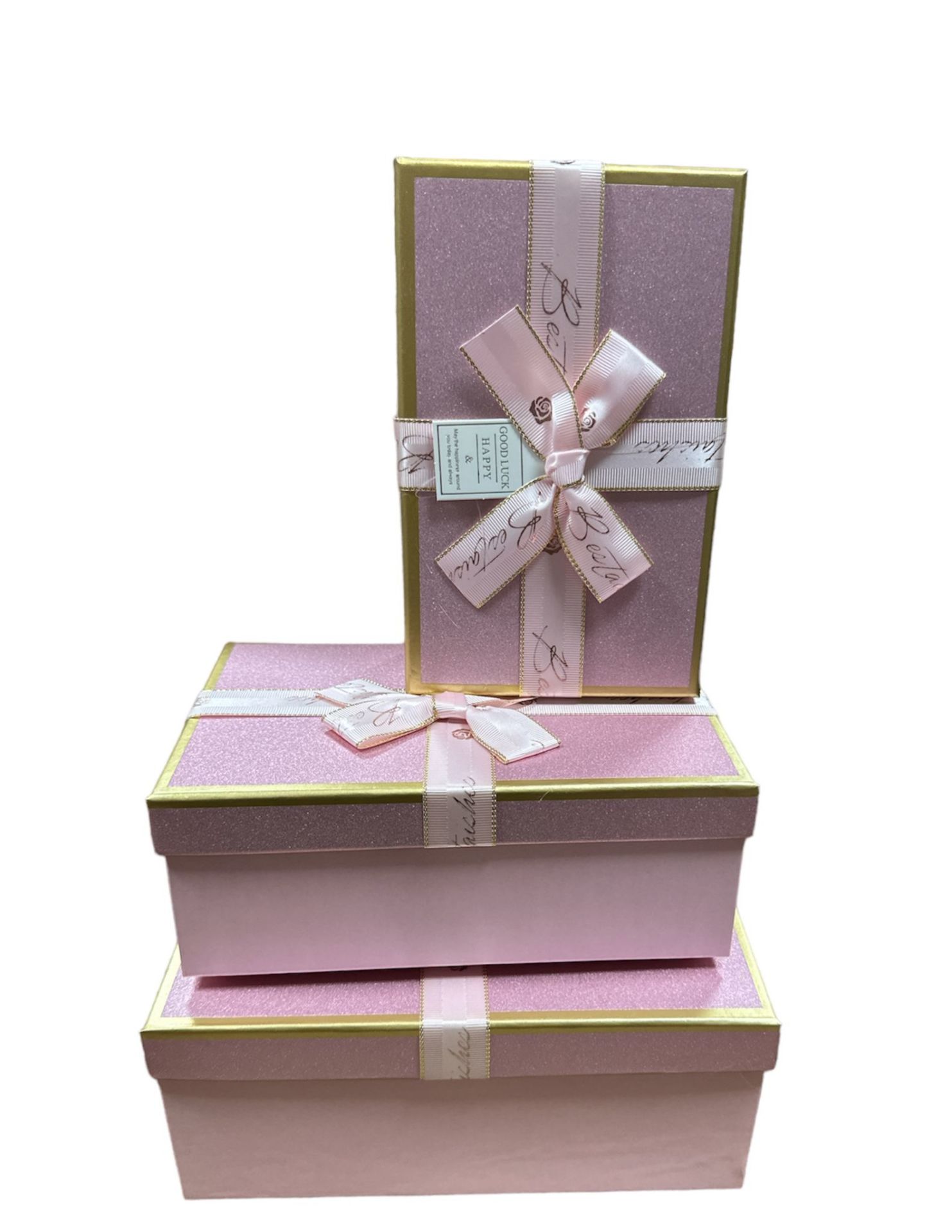 GOLD DETAYLI PEMBE 3'LÜ DİKDÖRTGEN KUTU 2840