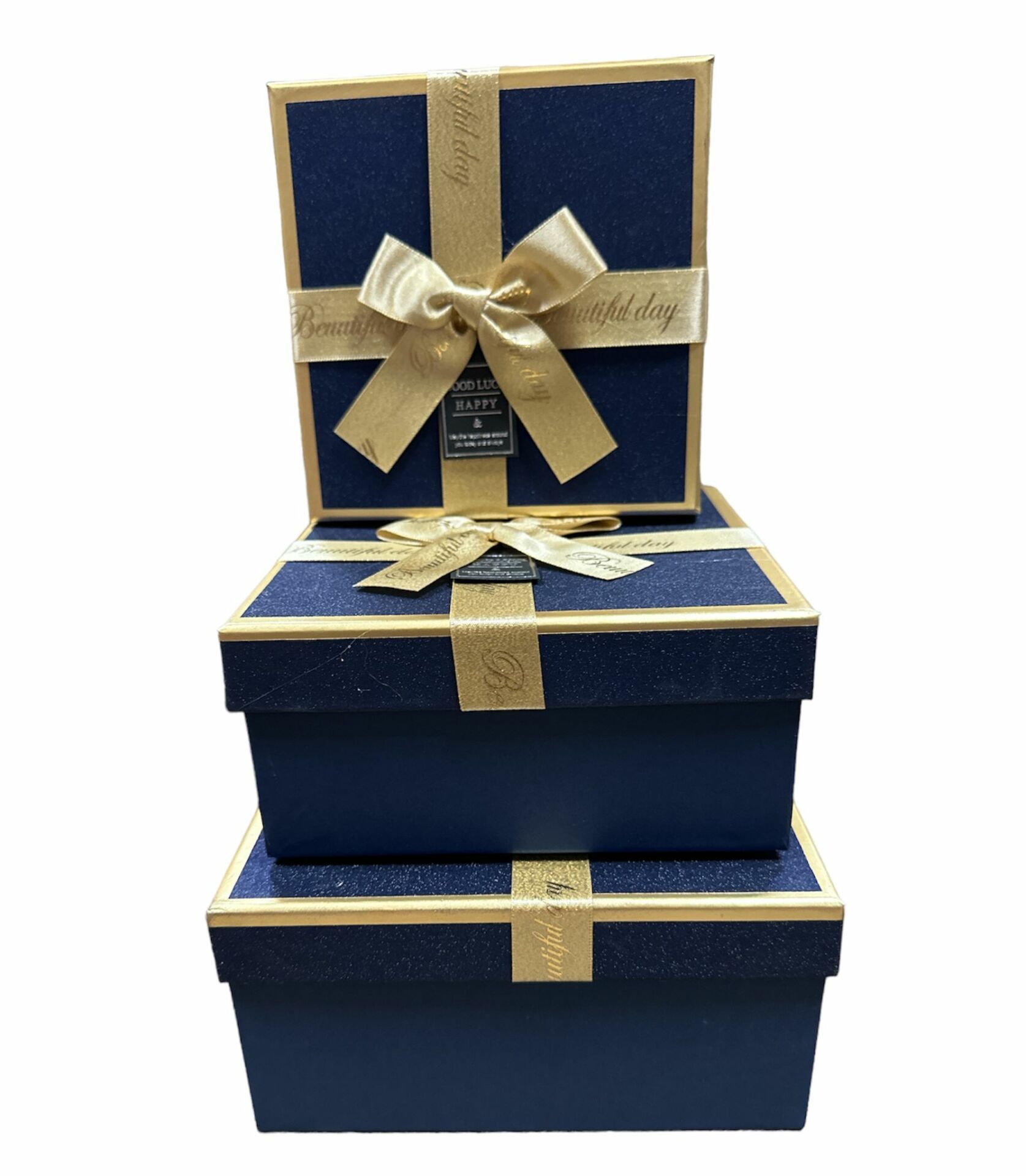 GOLD DETAYLI LACİVERT 3'LÜ KARE KUTU 3298