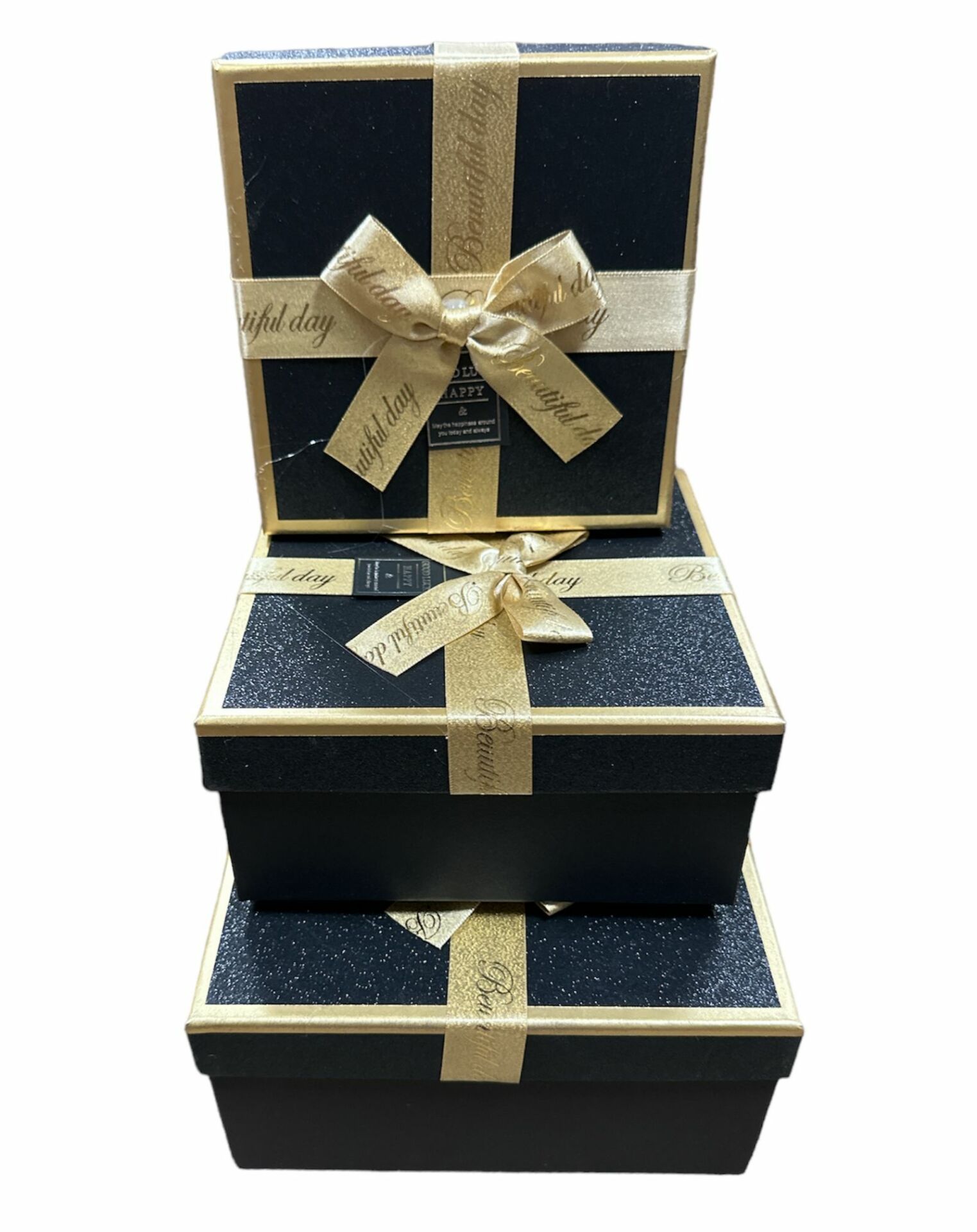 GOLD DETAYLI SİYAH 3'LÜ KARE KUTU 3304
