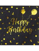 Siyah Gold Baskılı Happy Birthday  Peçete 20'li