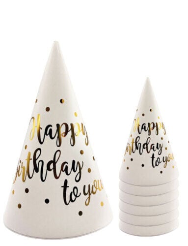 Kağıt Şapka Happy Birthday Temalı Beyaz 6 Parça