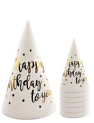 Kağıt Şapka Happy Birthday Temalı Beyaz 6 Parça
