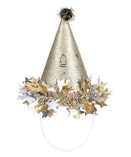 Ponponlu Şapka Yıldızlı  Gold 18 Cm
