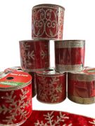 Yılbaşı Kadife Kırmızı Kurdele Kar Taneli 6,3*3 mt