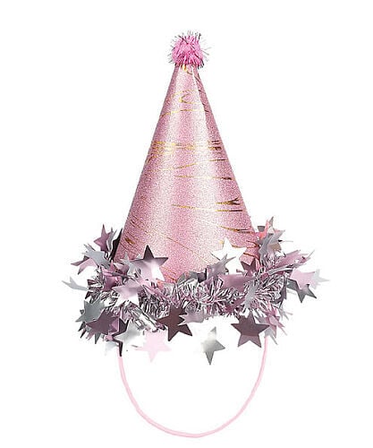 Ponponlu Şapka Yıldızlı  Pembe 18 Cm
