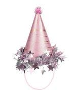 Ponponlu Şapka Yıldızlı  Pembe 18 Cm