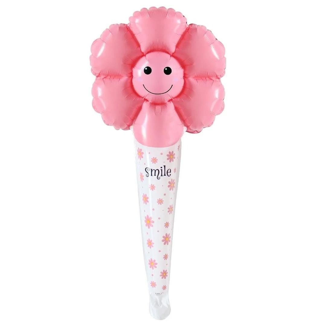 Saplı Gülen Yüz Papatya Pembe Folyo Balon 29,5*59,5cm