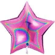 36'' Grabo Hologram Fuşya Yıldız Folyo Balon