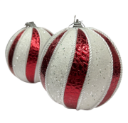 Yılbaşı Top Süs Asetat Kutulu 10 Cm Kırmızı Beyaz Desenli 2'li 25483