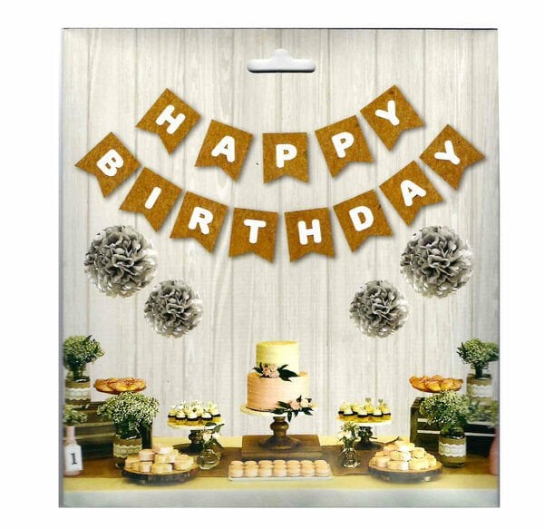 Happy Birthday Kraft Beyaz Banner