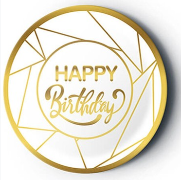 Beyaz Happy Birthday Yaldızlı Tabak
