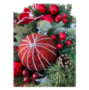 Yılbaşı Kapı Süsü 45 Cm Lüx Renkli Kırmızı Çiçekli 8134