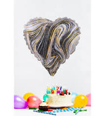 18 Inc Siyah Mermer Desen Kalp  Folyo Balon