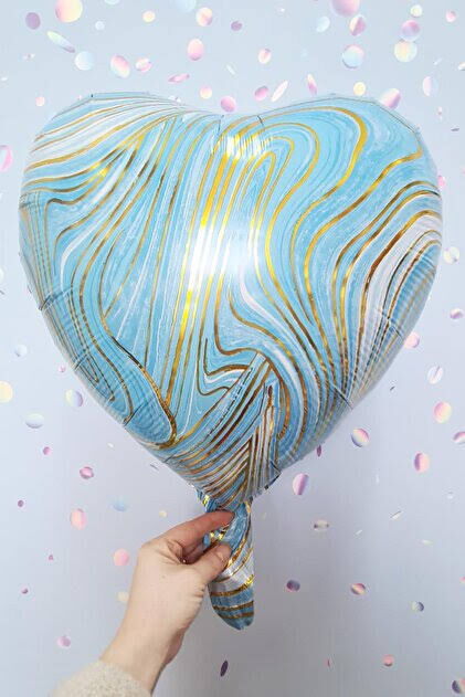 18 Inc Mavi Mermer Desen Kalp Folyo Balon