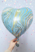 18 Inc Mavi Mermer Desen Kalp Folyo Balon
